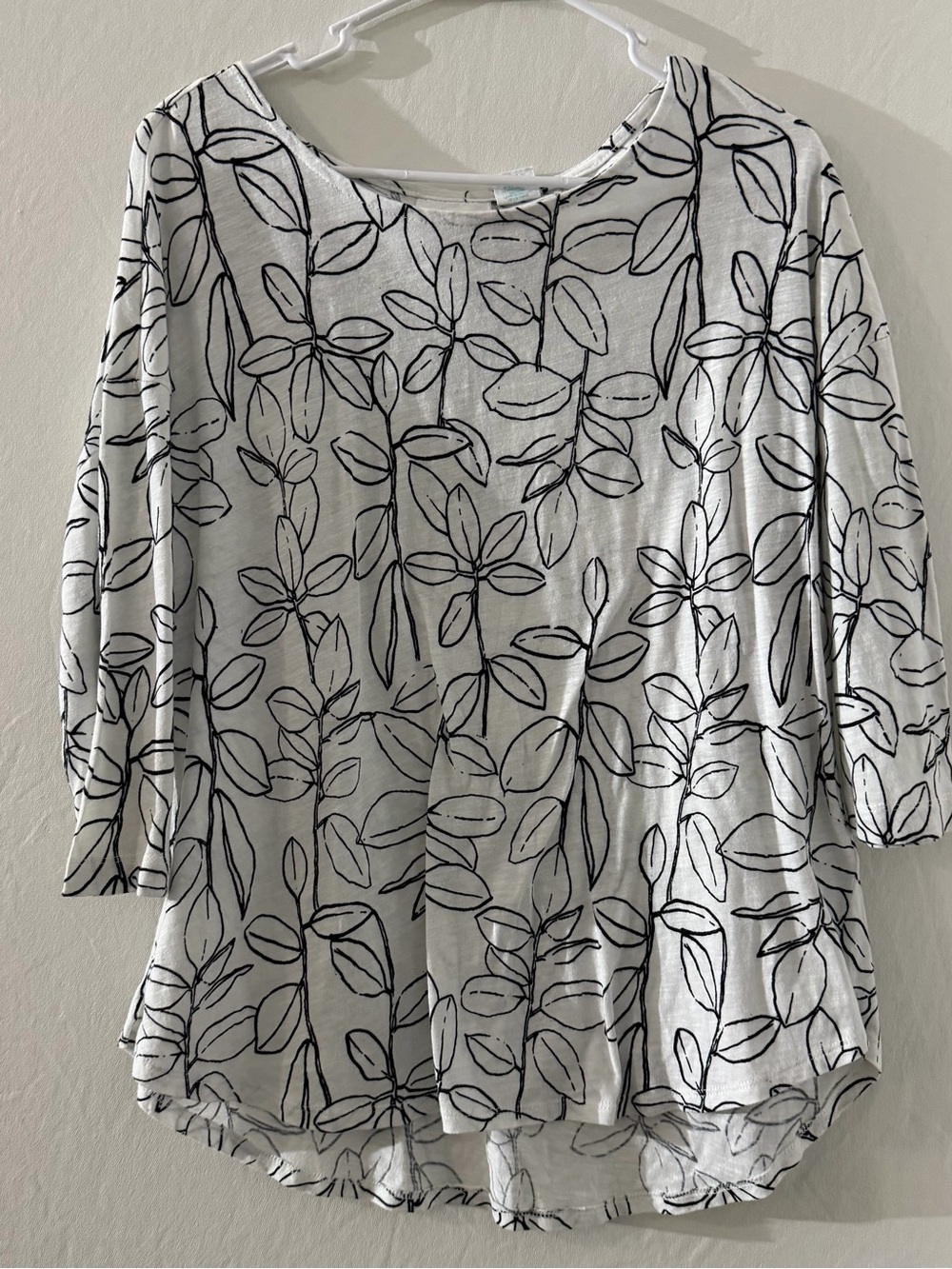 Cynthia Rowley Sz 1X White/Black Floral Print 3/4 Sleeve Cotton Top Boho Summer